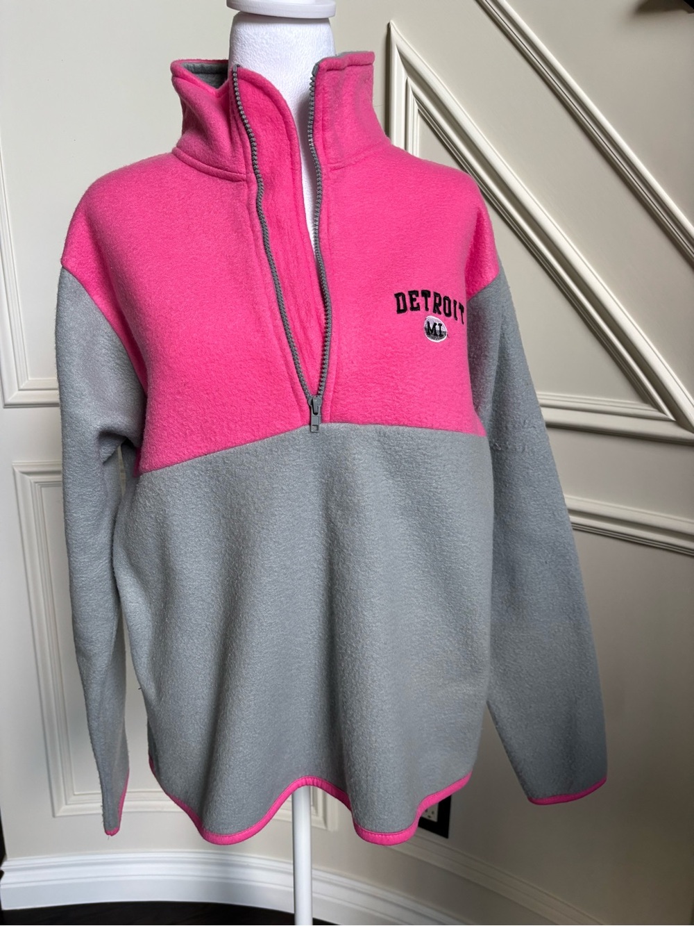 Detroit Fleece Quarter-Zip Pullover - Pink & Gray